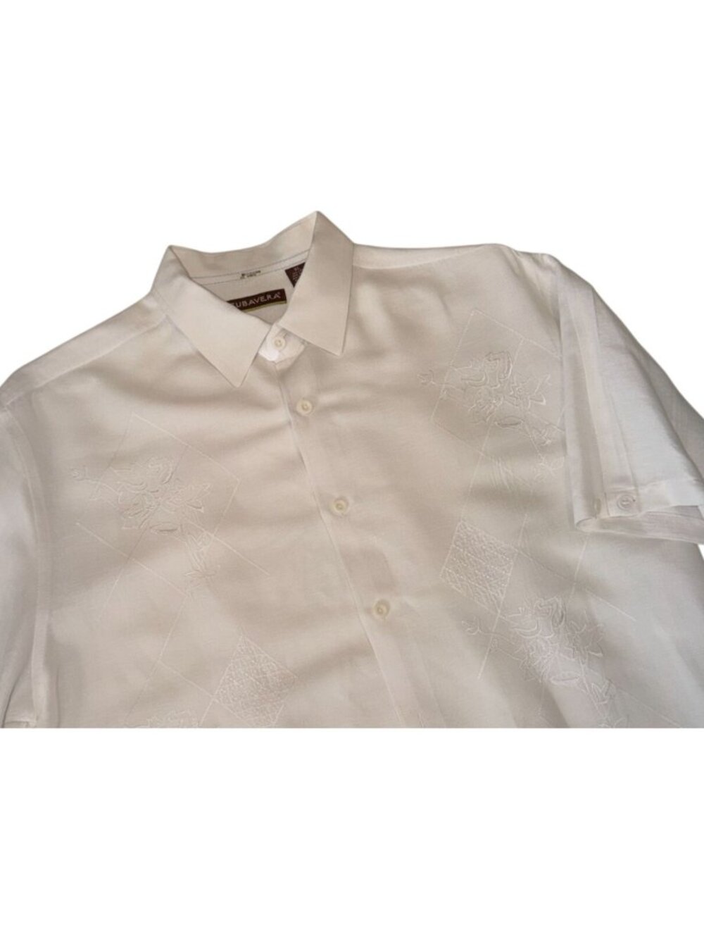Cubavera Ivory Collar Embroidered Button Up Short Sleeve Linen Top Men's Size XL